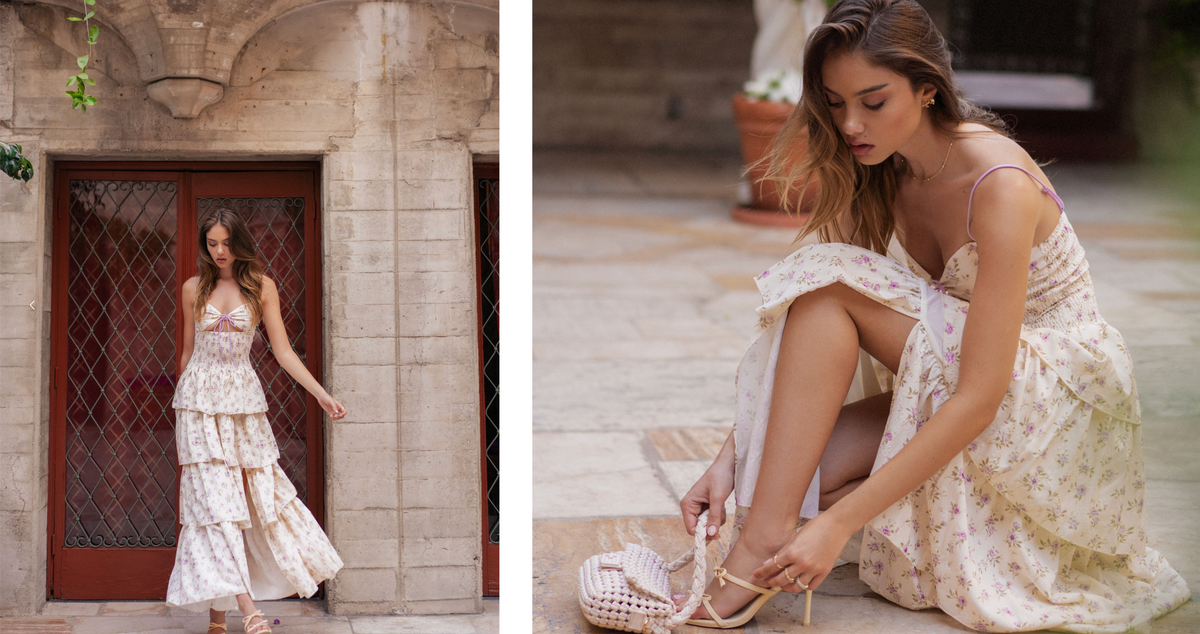 purple flowy maxi dress Baltic Born Womens Layla Tulle Maxi Dress | Lavender + Blush Floral main image 1