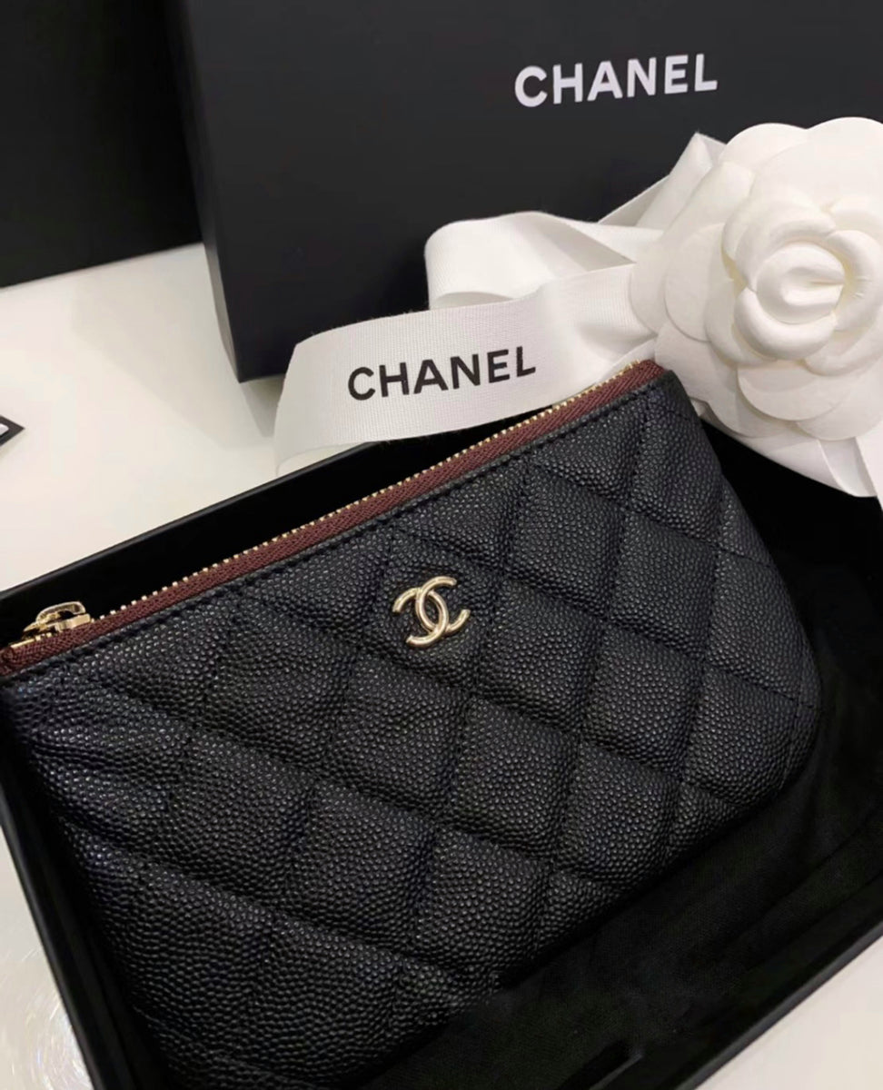 Chanel Classic Small Pouch Matelasse AP1071 Caviar Skin BK SV Hardware 30th  6475