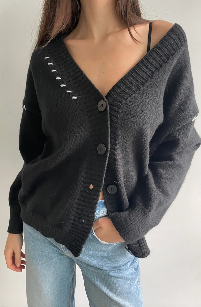 Moon River Contrast Stitch Cardigan