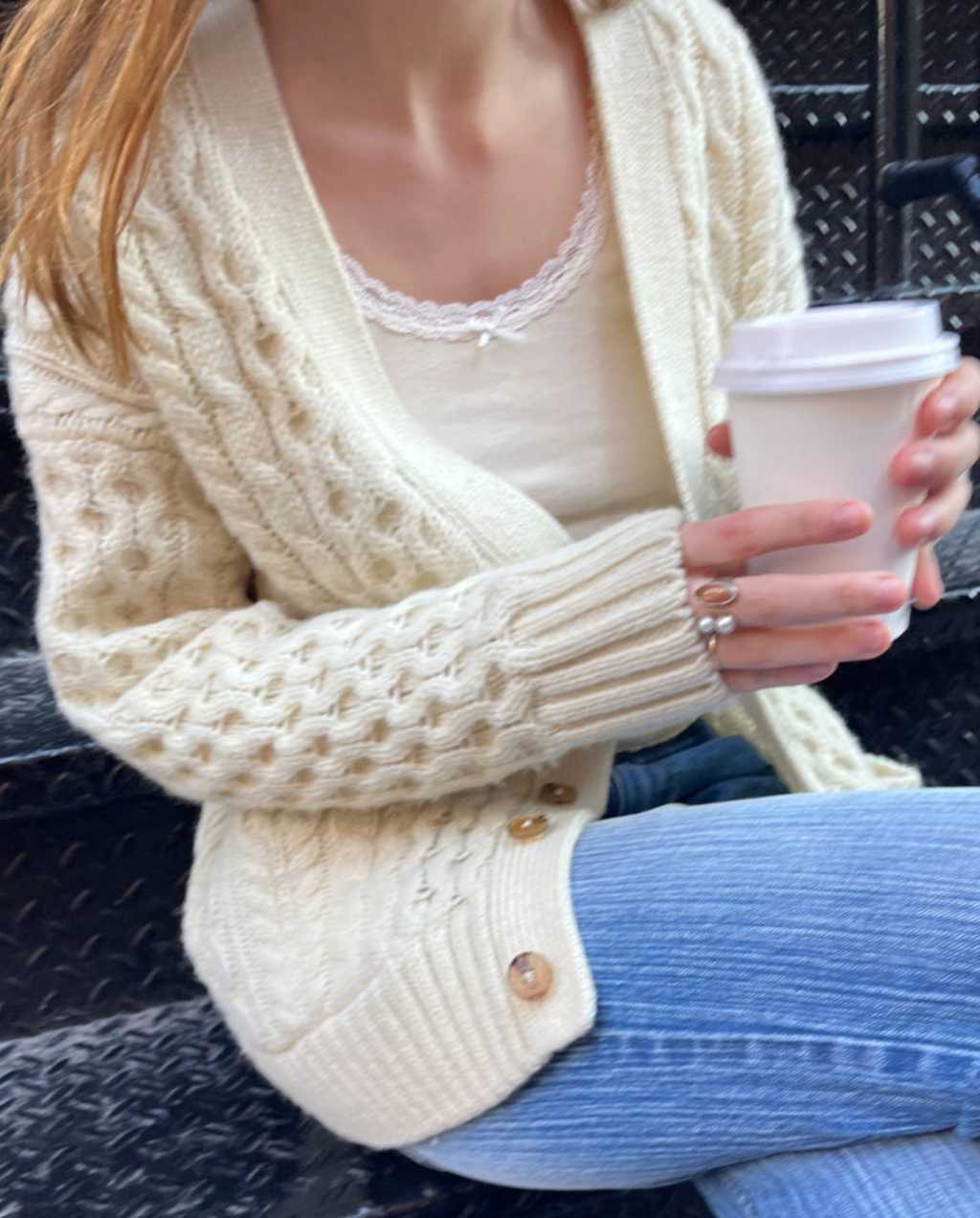 Cable Knit Open-Front Cardigan