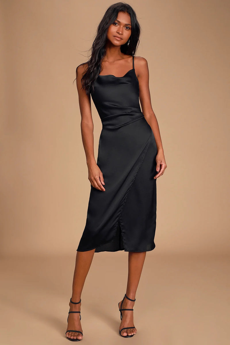 Sleek Satin Midi Dress – Elephant Clouds Apparel