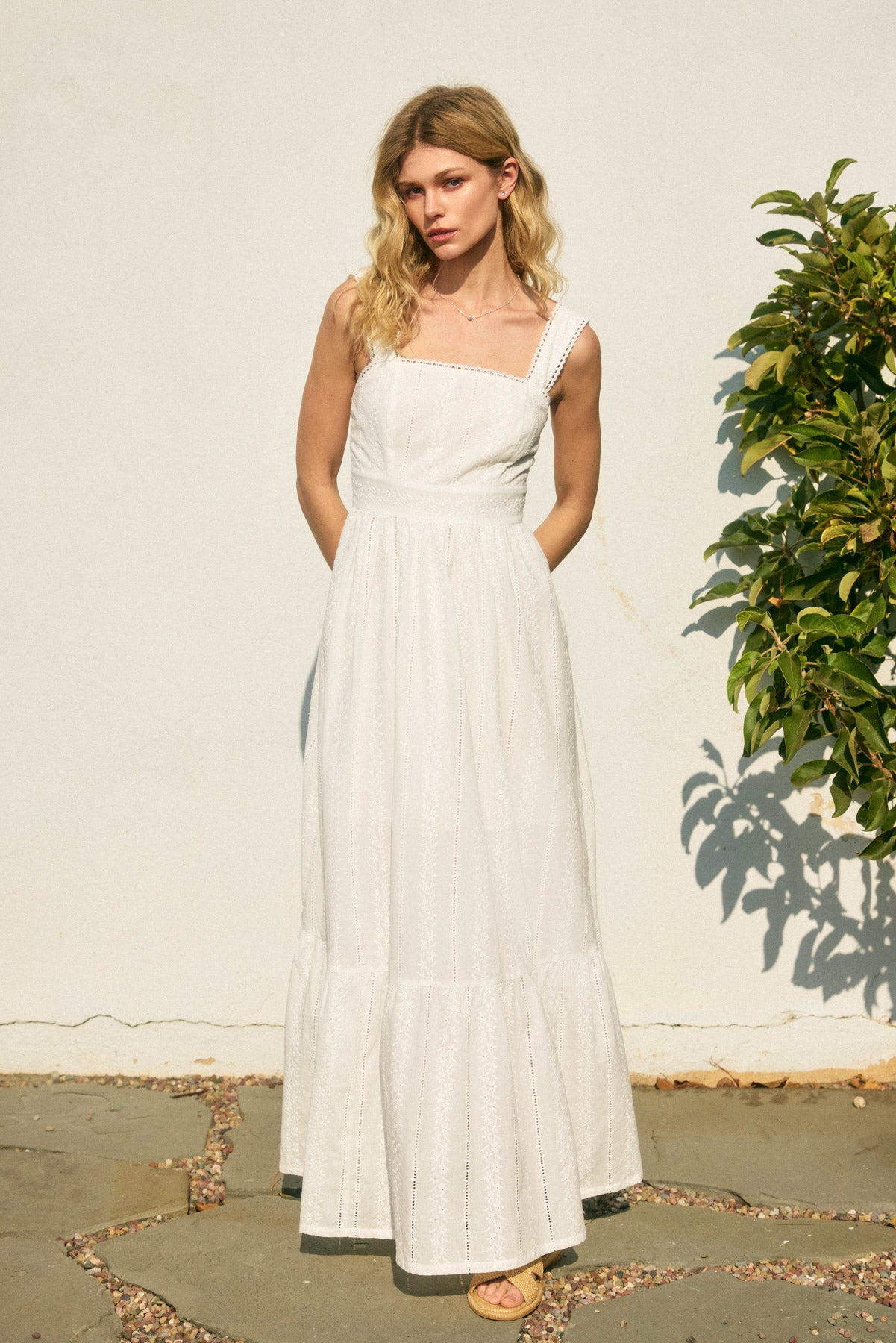 Sunbeam Eyelet Lace Trim Maxi Dress