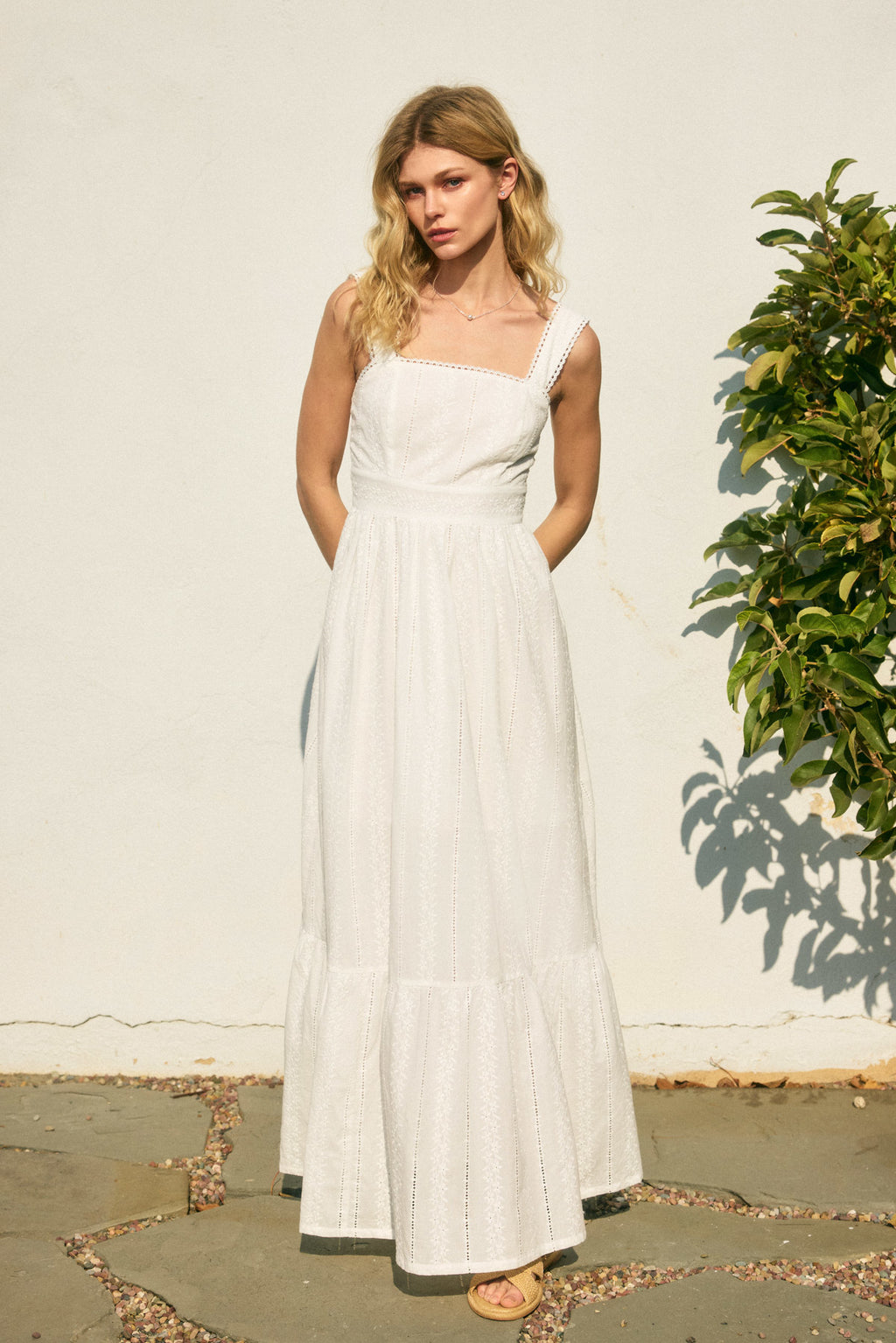 Sunbeam Eyelet Lace Trim Maxi Dress