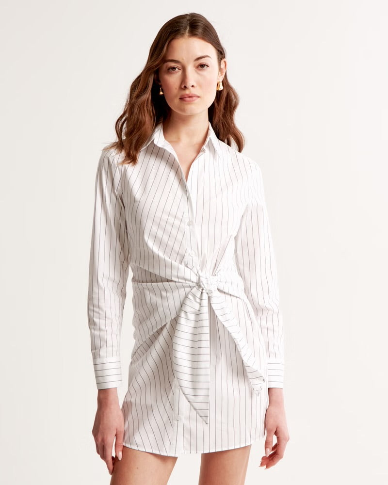 Long-Sleeve Wrap Shirt Dress