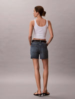 High Rise Midi Denim Shorts