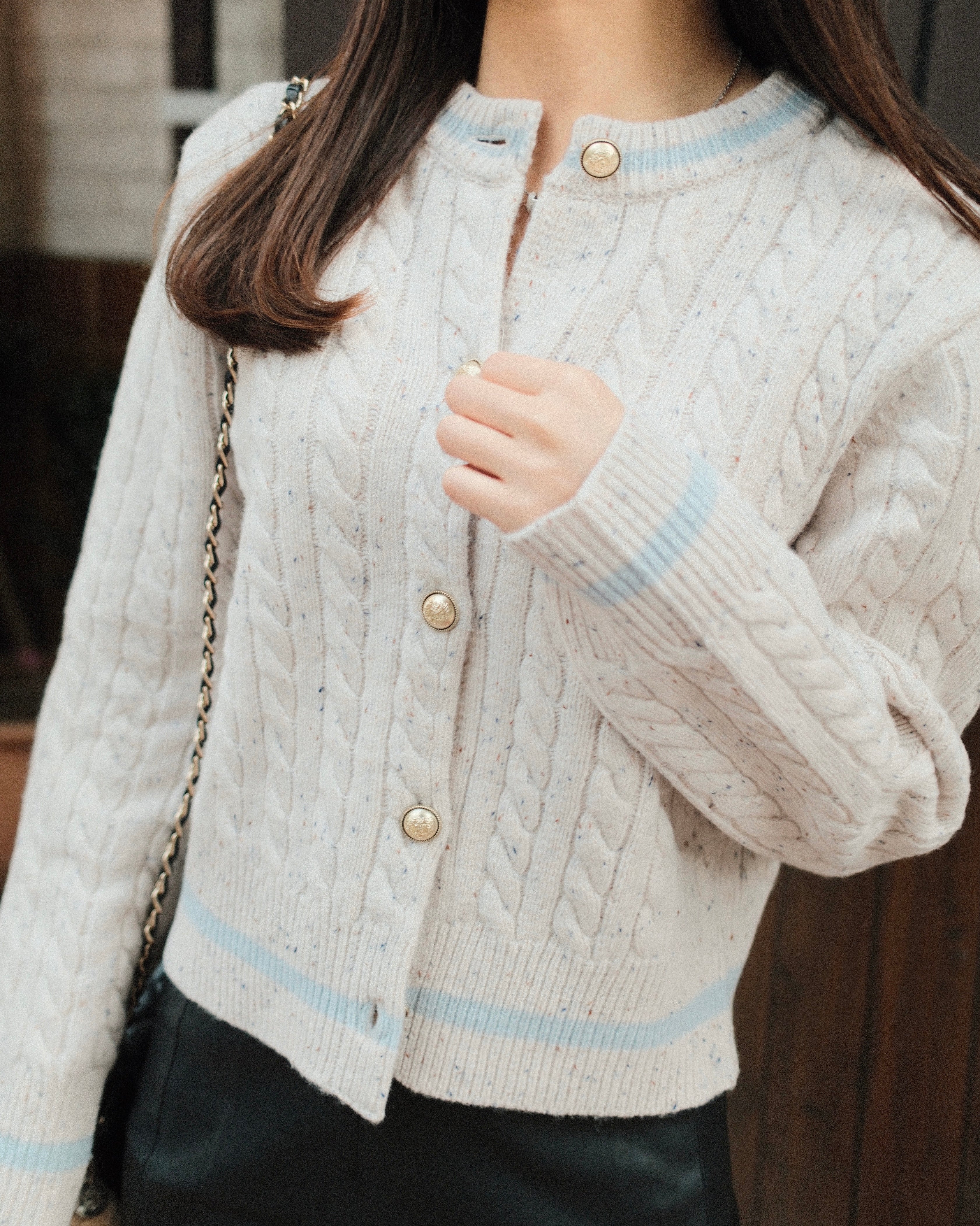 100% Wool Leslie Embroidered Contrast Cardigan