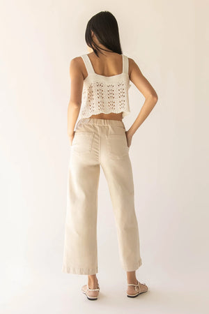 Cropped Twill Wide Leg Pant