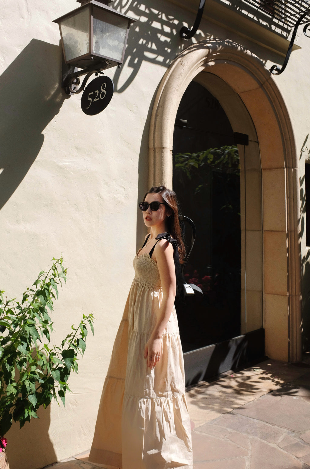 Bembe Beige Tie-Strap Tiered Maxi Dress