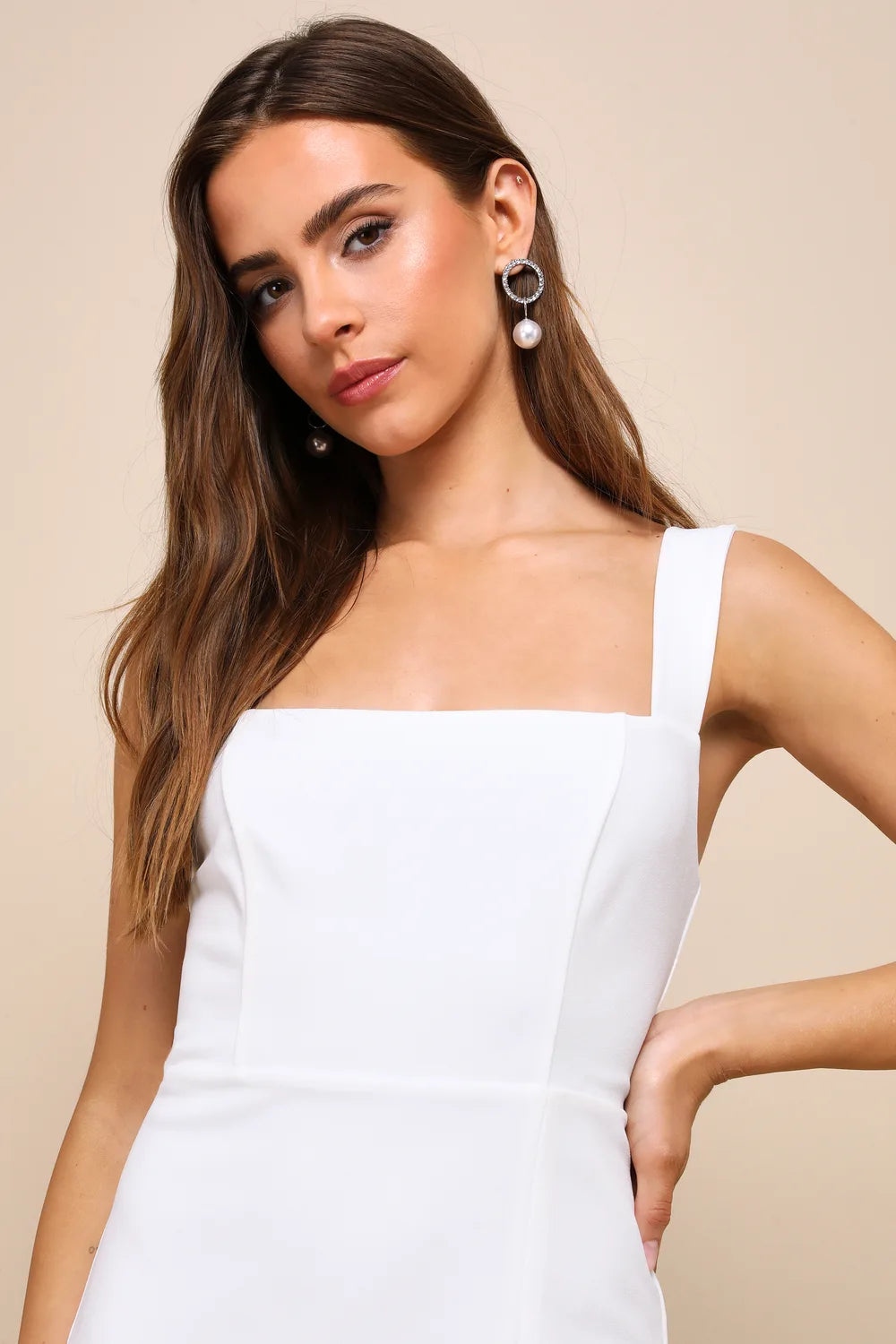 Social Sensation White Square Neck Mini Bodycon Dress