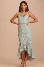 Won Your Heart Sage Green Lace Tie-Strap High-Low Midi Dress