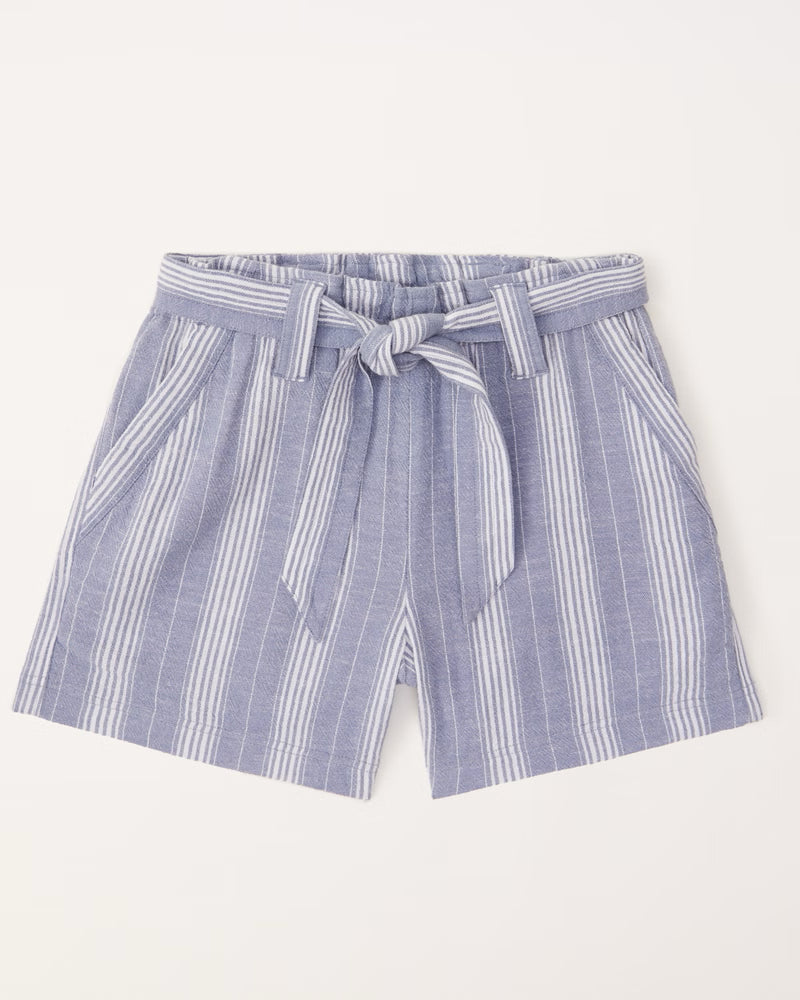 Girls Belted Linen-Blend Shorts