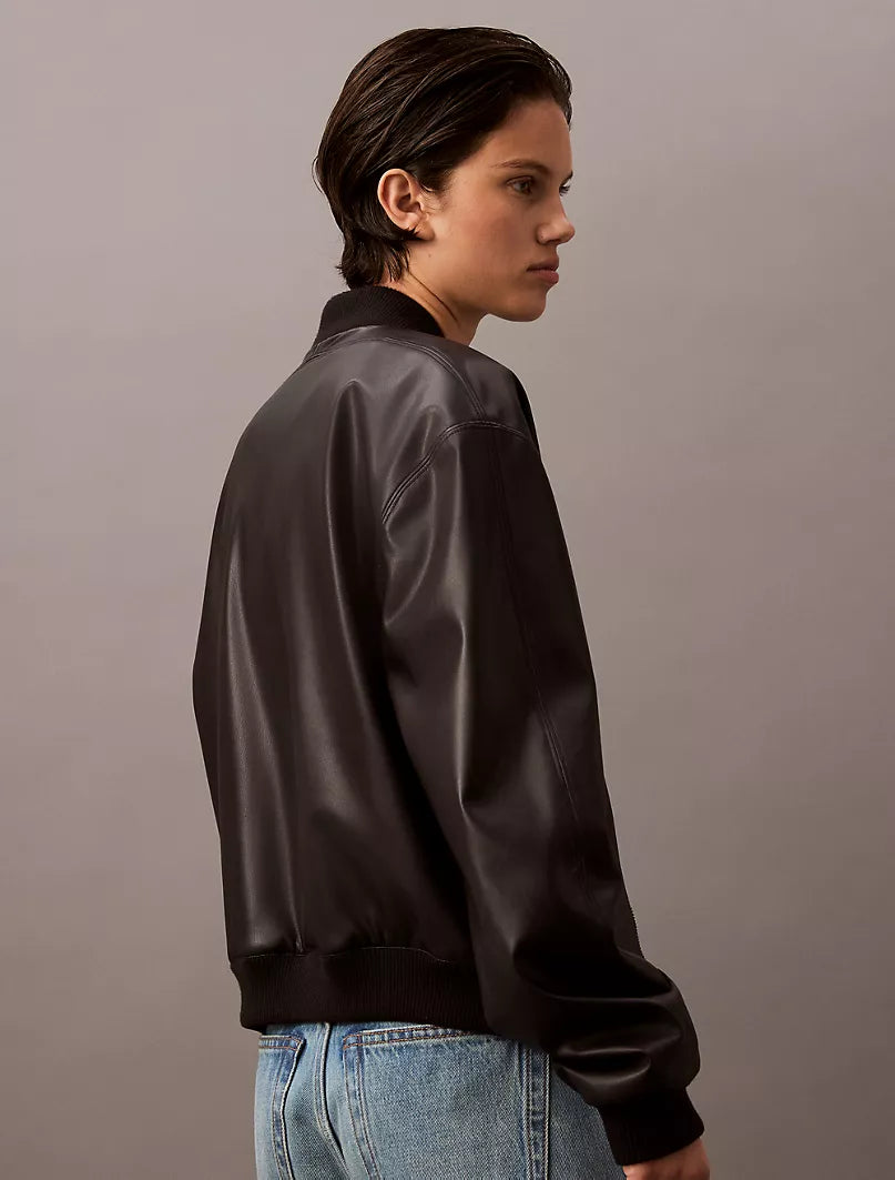 Faux Leather Bomber Jacket