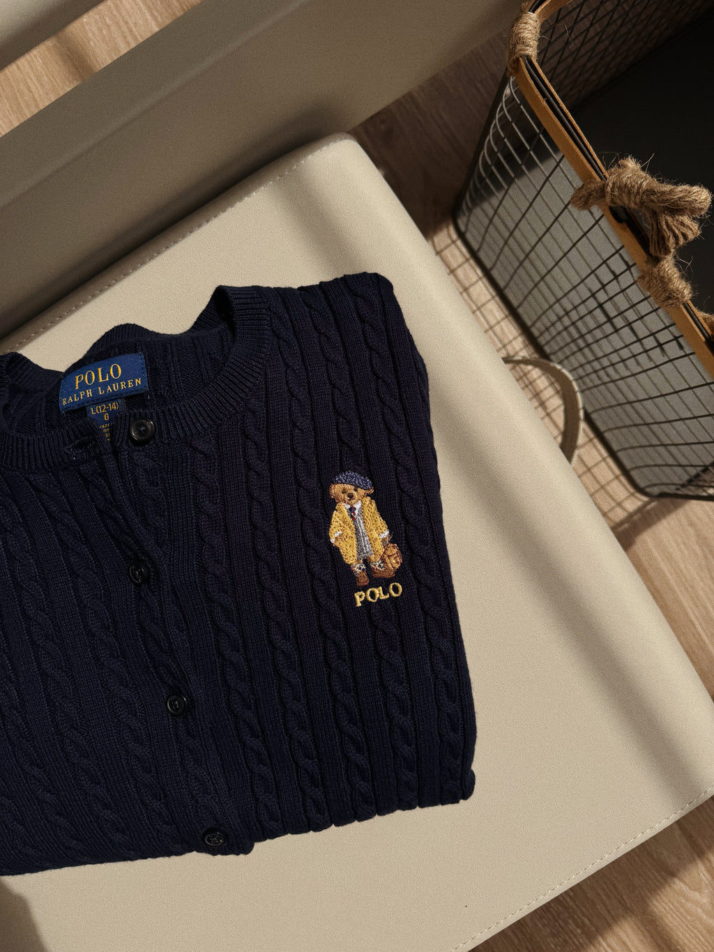 Girls Bear Cableknit Cardigan