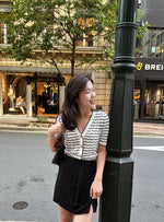 Short-sleeve pointelle V-neck cardigan sweater