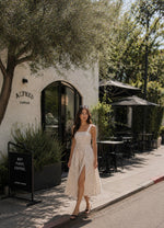 Polka Dot Linen Buckle Belt Midi Dress