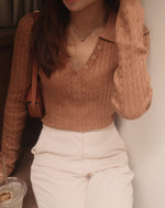 Petite Cable Knit Polo Sweater