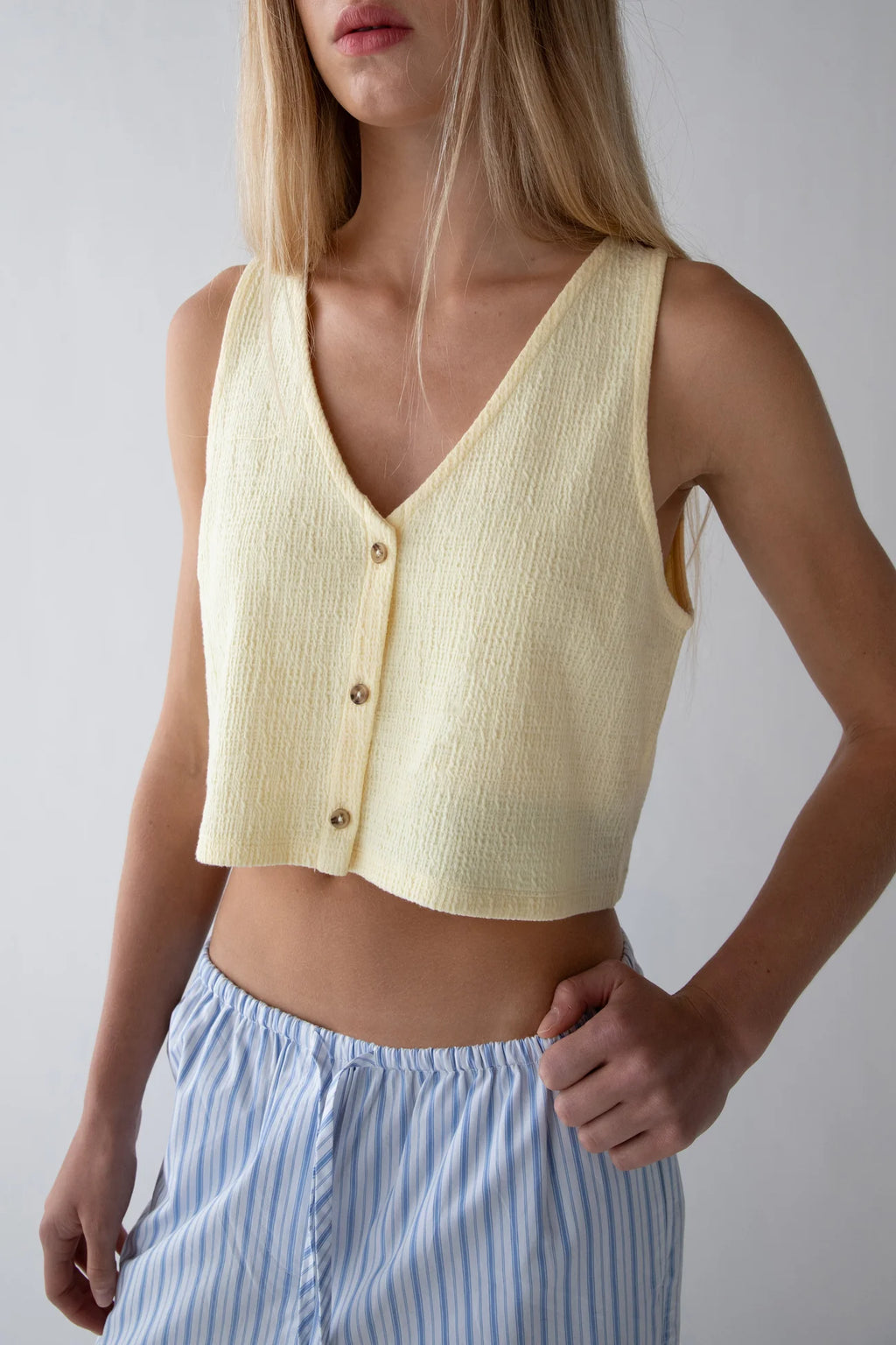 Textured Button Front Tank