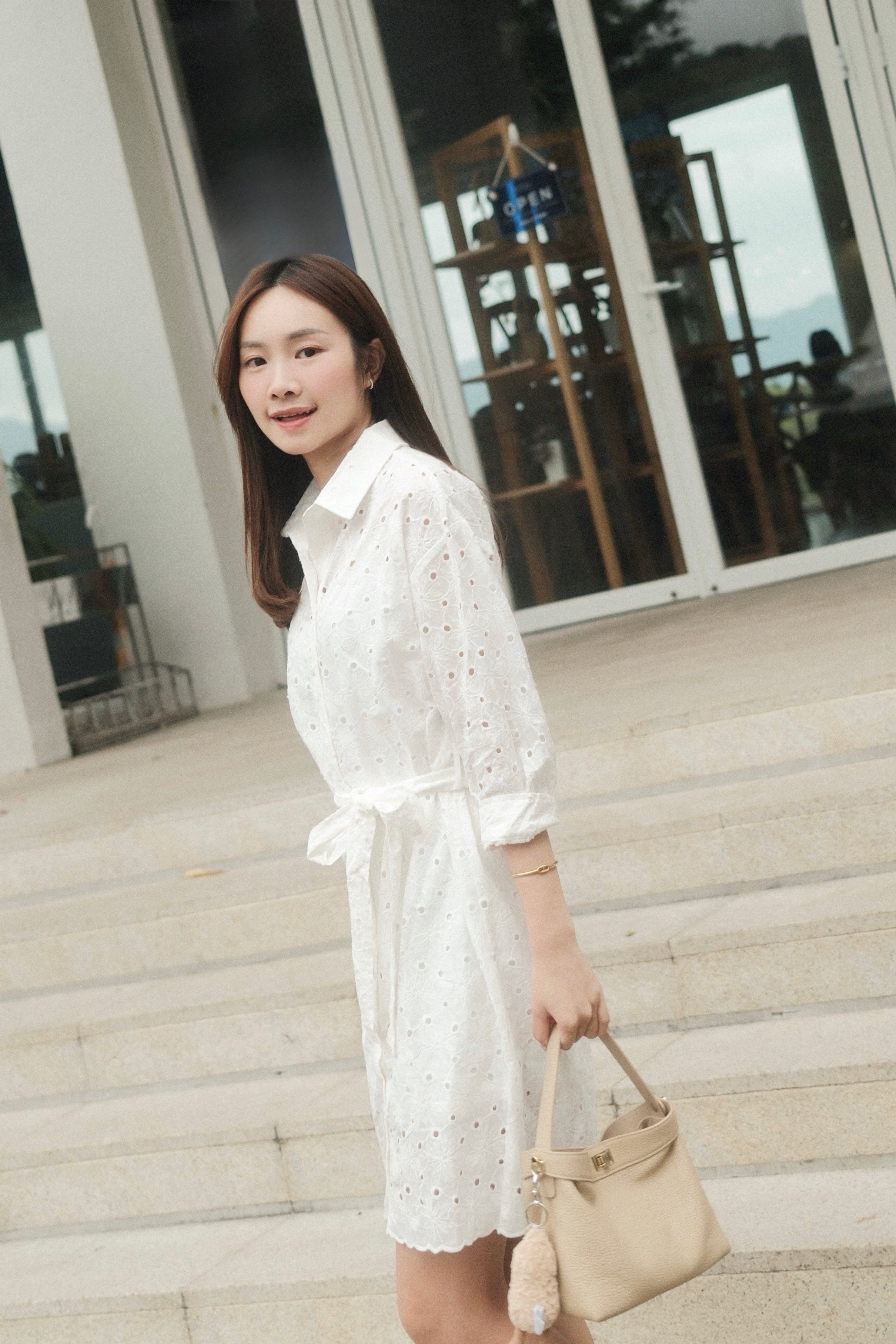 Embroidered Eyelet Mini Shirt Dress