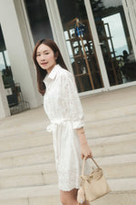 Embroidered Eyelet Mini Shirt Dress