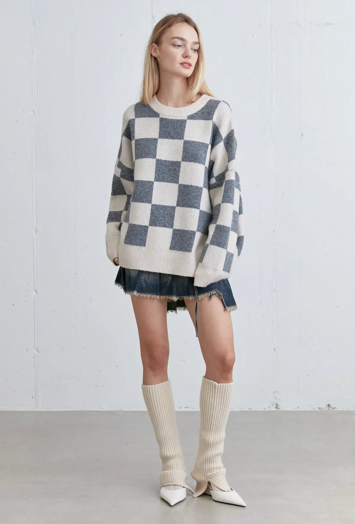 Checked Crewneck Sweater