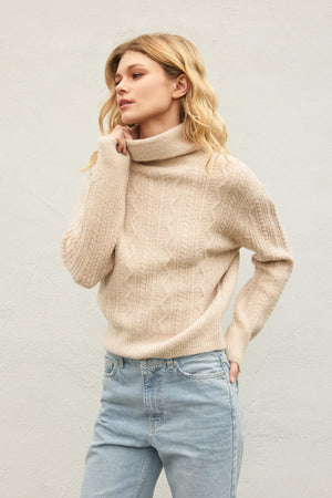 Fluffy Cable Detail Turtle Neck Sweater