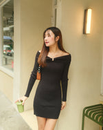 Off-The-Shoulder Hardware Sweater Dress