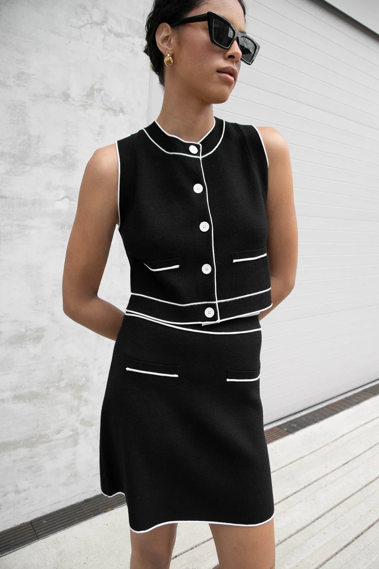 Button Up Sweater Vest+Skirt Set