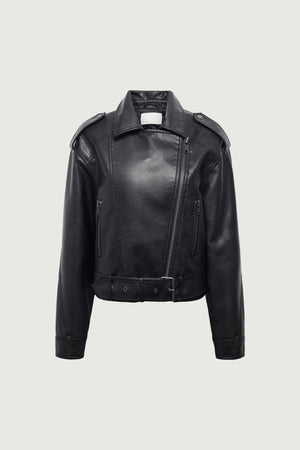 Cropped Vegan Leather Moto Jacket