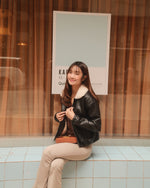 Girls Faux- Fur Collar Vegan Leather jacket