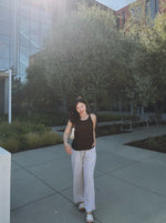 Straight Leg Mid Rise Linen Blend Pant