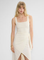 Squareneck Wrap Midi Dress