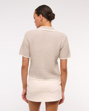 Short-Sleeve Crochet-Style Polo