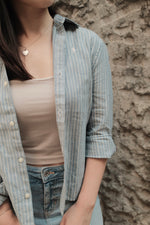 Girls Striped Linen-Cotton Boxy Shirt