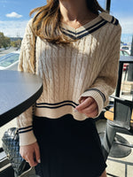 Cable Knit Pullover Varsity Sweater