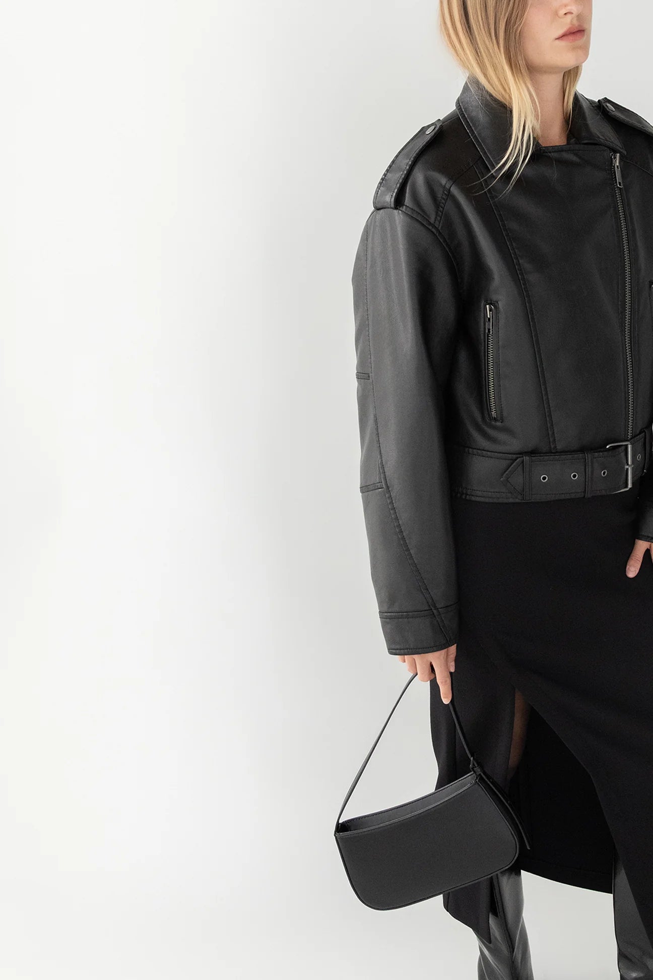 Cropped Vegan Leather Moto Jacket