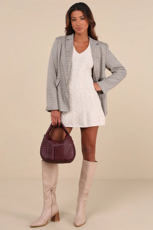 Cable Knit Long Sleeve Sweater Mini Dress