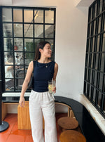 Slim Fit Rib-Knit Boatneck Tank Top