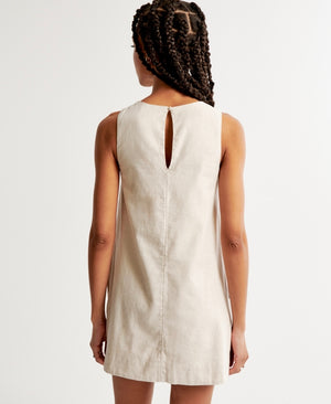 High-Neck Linen-Blend Mini Dress