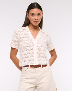 Short-Sleeve Crochet-Style Polo
