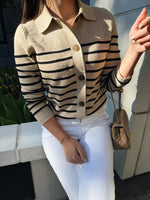 Striped collared sweater-jacket