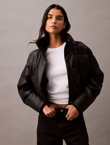 Classic Faux Leather Puffer Jacket