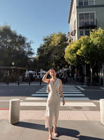 Linen Blend V-Neck Sleeveless Belted Dress