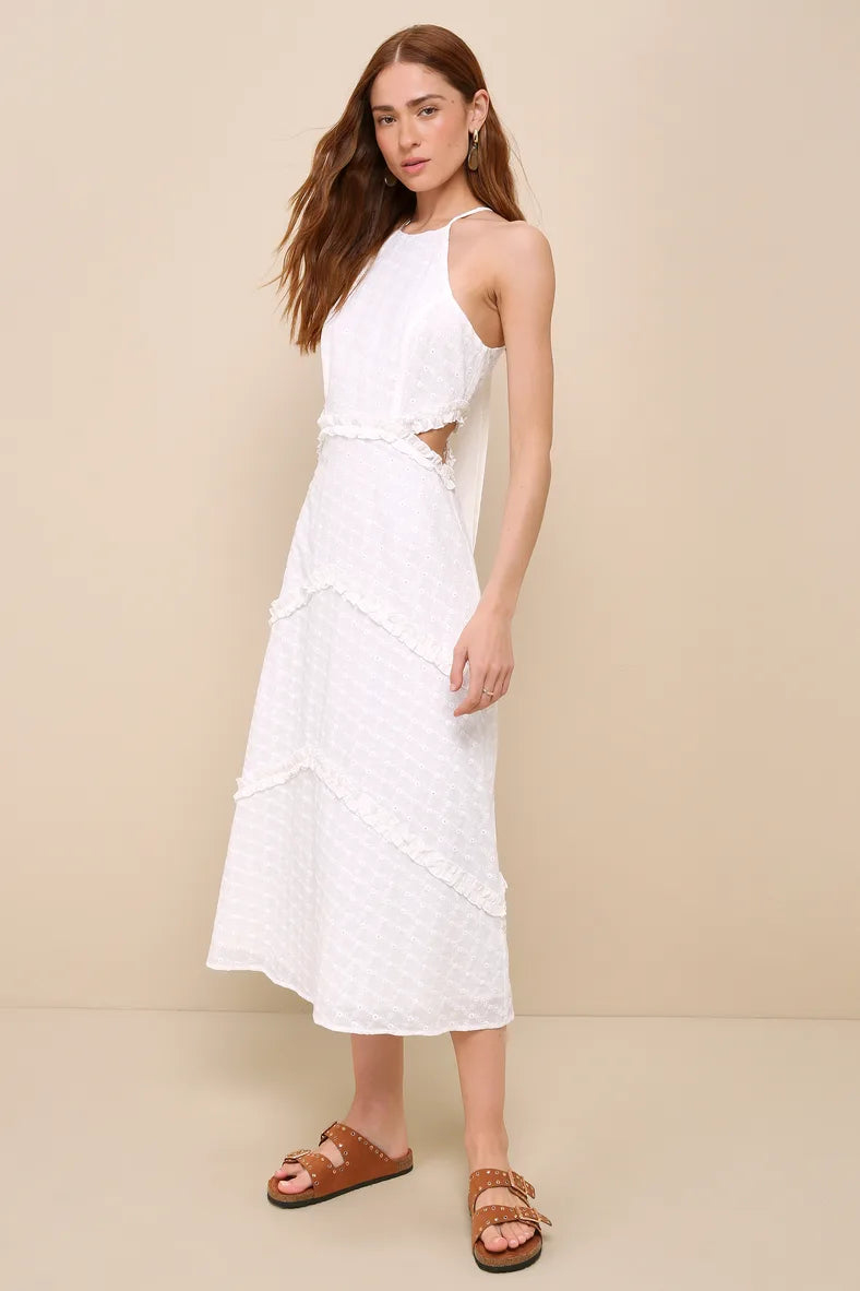 Ruffled Tie-Back Midi Dress