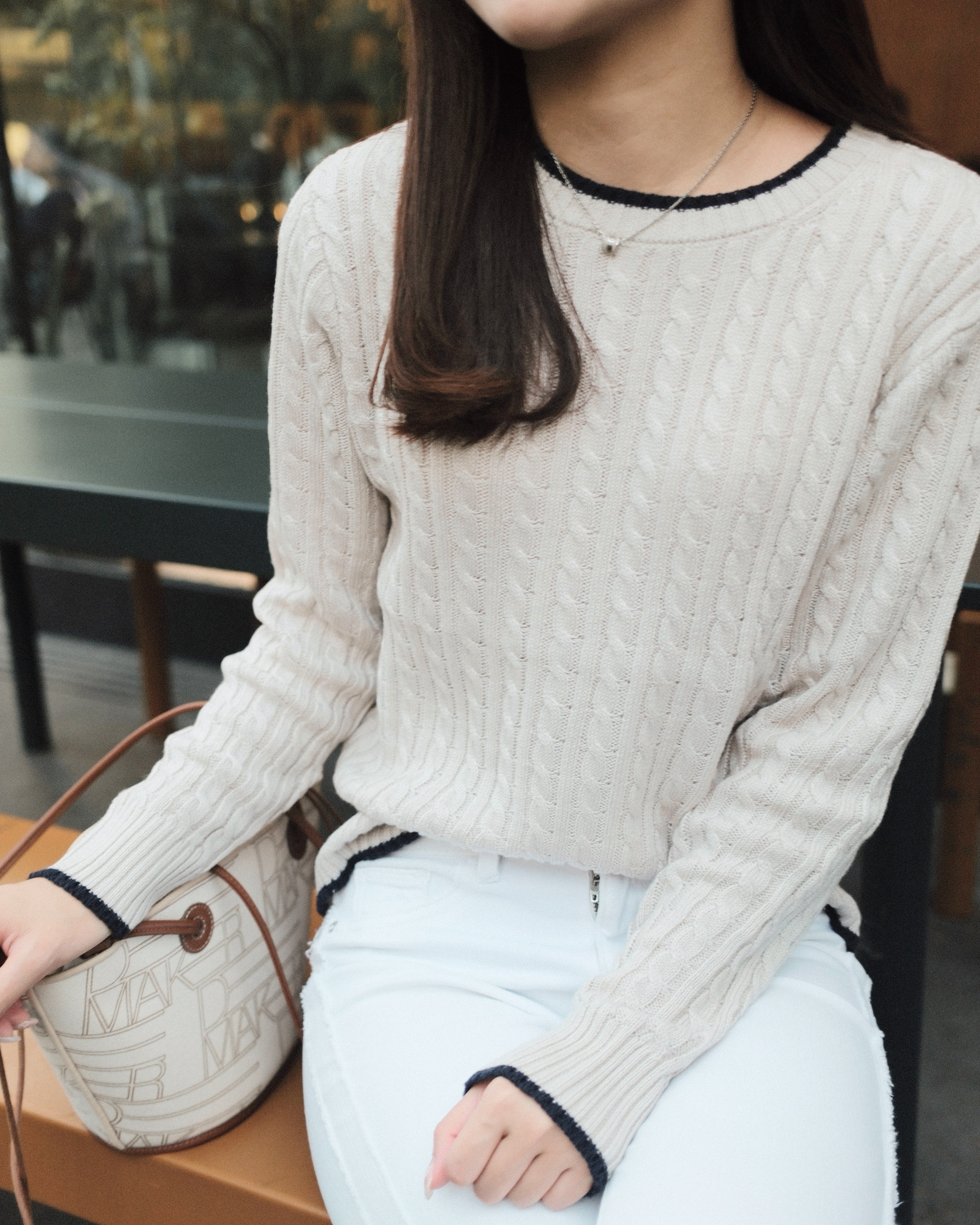 Contrast Trim Cable Knit Sweater