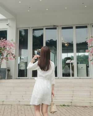 Embroidered Eyelet Mini Shirt Dress