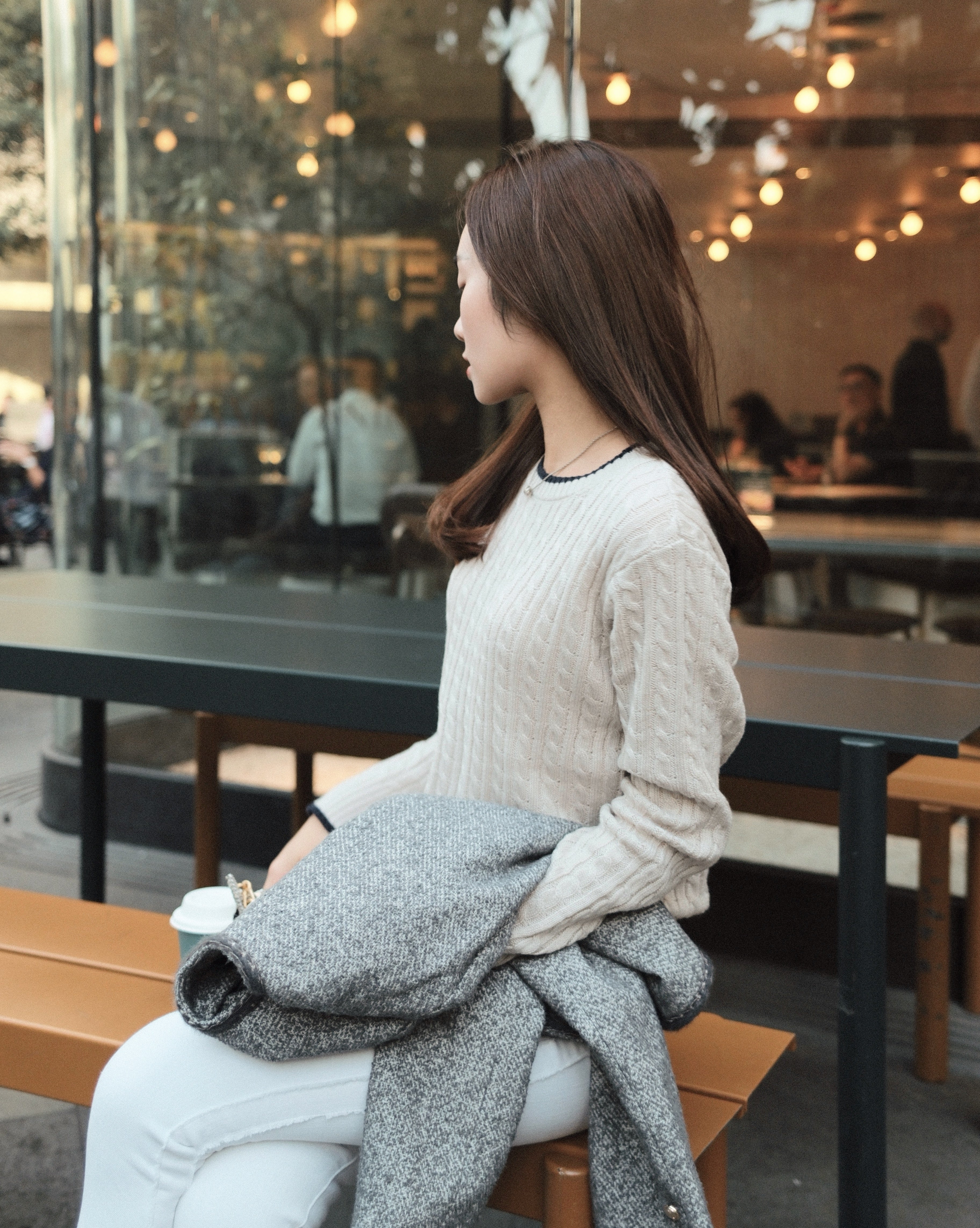 Contrast Trim Cable Knit Sweater