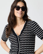 Short-sleeve pointelle V-neck cardigan sweater