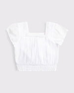 Girls Lace-Trim Smocked Waist Top