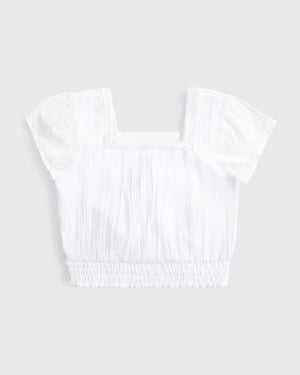 Girls Lace-Trim Smocked Waist Top