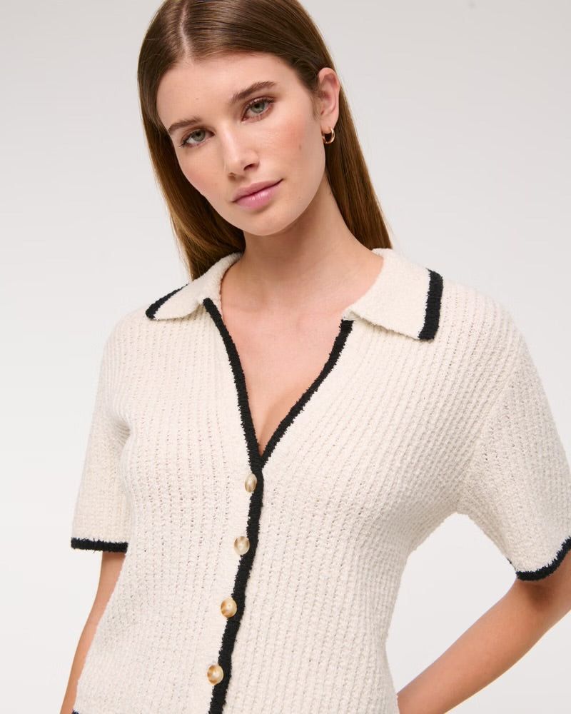 Short-Sleeve Crochet-Style Polo